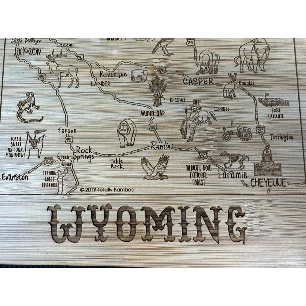 Totally Bamboo Destination Wyoming State Bamboo Cutting Board Map Pattern